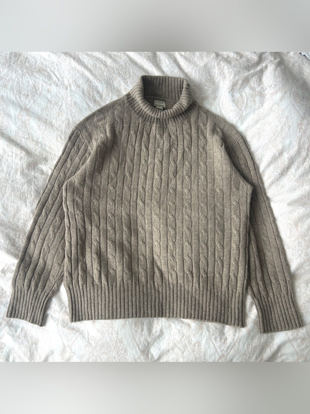 J. Crew Cable-Knit Mock Neck Sweater in Taupe Brown